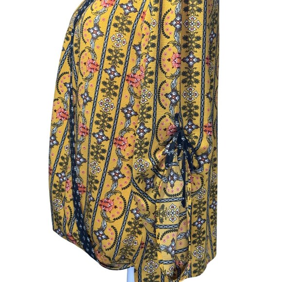 Skylar Jade Womens Blouse Size M Boho Style Yellow Black Floral Print Wrap - Picture 5 of 9